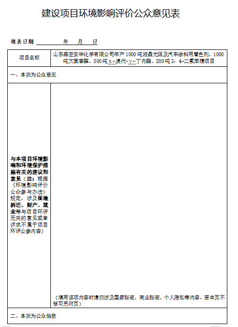 2附件1  建设项目环境影响评价公众意见表